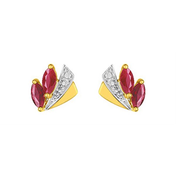 Boucles d'oreilles clou rubis 0.42 bicolore Or 750