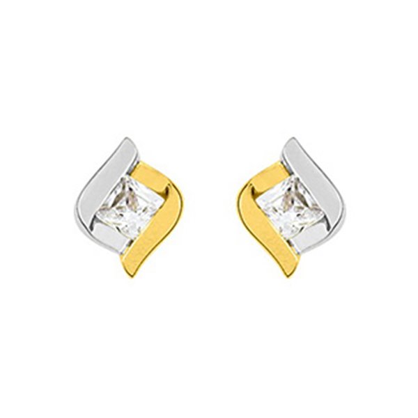 Boucles d'oreilles clou oxyde(s) de zirconium Or Jaune 750 rhodiée