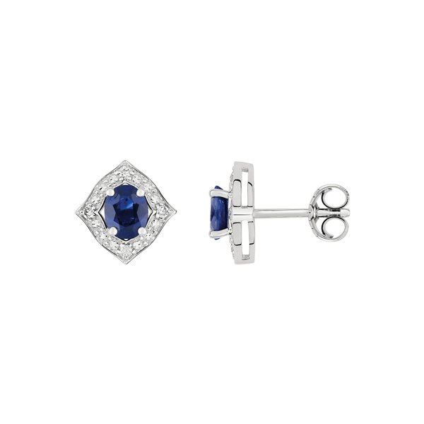 Boucles d'oreilles clou saphir 0.95 diamant 0.048 Or Blanc 750