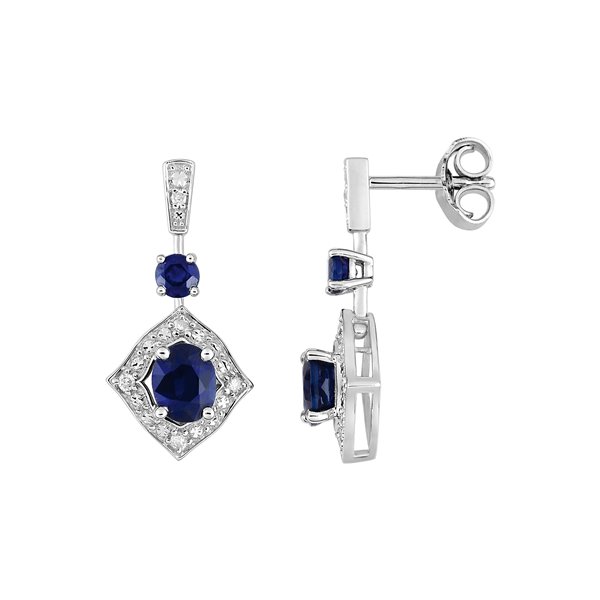 Boucles d'oreilles pendantes saphir 1.20 diamant 0.056 Or Blanc 750