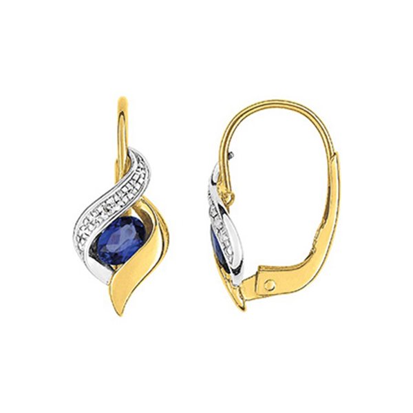 Boucles d'oreilles dormeuses saphir diamant 0.01ct Or 750