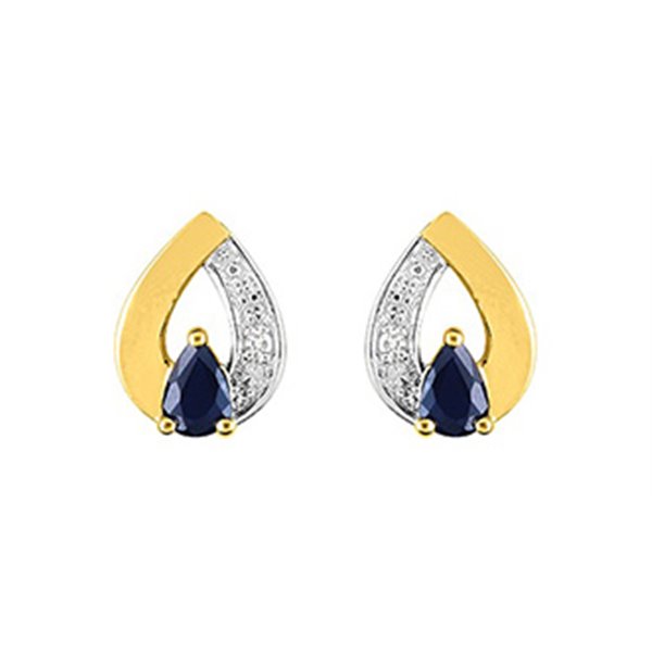 Boucles d'oreilles clou saphir diamant 0.01 Or Jaune 750 rhodiée