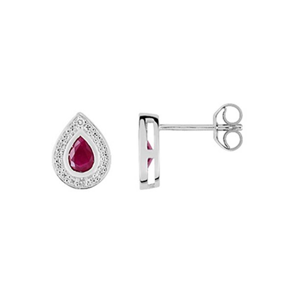 Boucles d'oreilles clou rubis diamant 0.016 Or Blanc 750