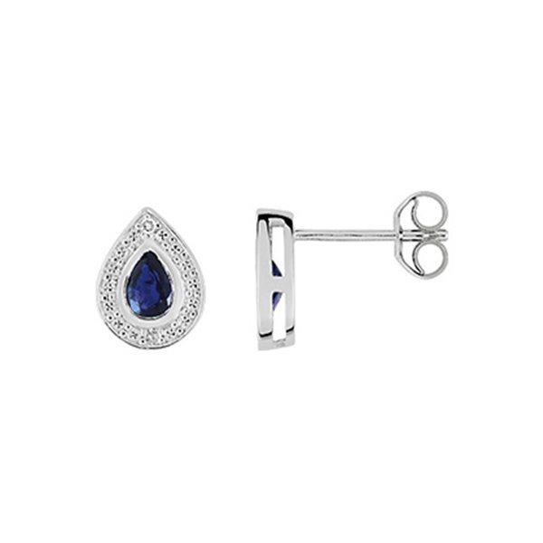 Boucles d'oreilles clou saphir diamant 0.016 Or Blanc 750