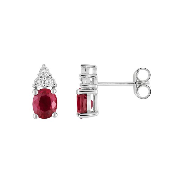 Boucles d'oreilles clou rubis 0.88c diamant 0.018ct Or Blanc 750