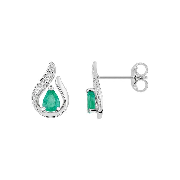 Boucles d'oreilles clou émeraude + diamant 0.008 Or Blanc 750