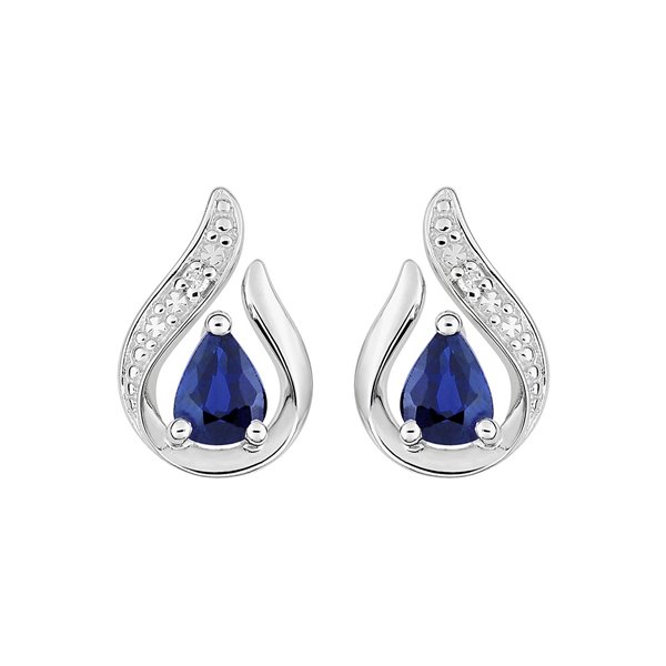 Boucles d'oreilles clou saphir 0.41 diamant 0.008 Or Blanc 750