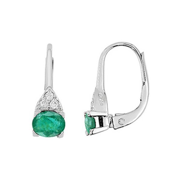 Boucles d'oreilles dormeuses émeraude 0.6c diamant 0.06ct Or Blanc 750