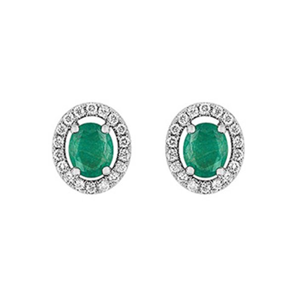 Boucles d'oreilles clou émeraude 0.70c diamant 0.18ct Or 750