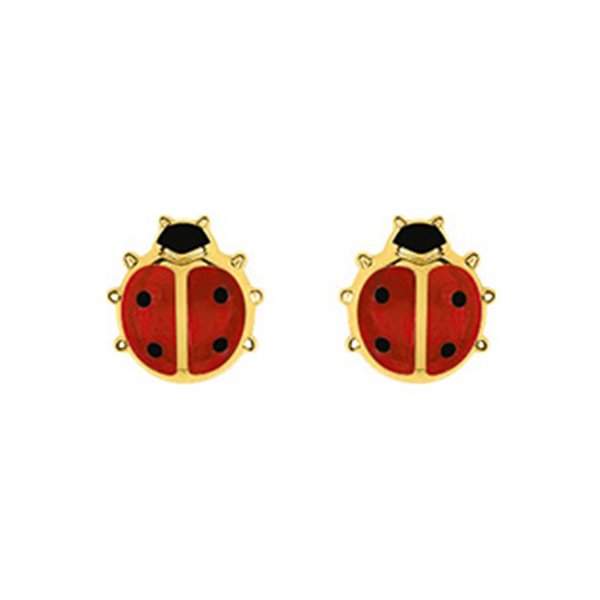 Boucles d'oreilles clou laqué rouge+ noir Or Jaune 750