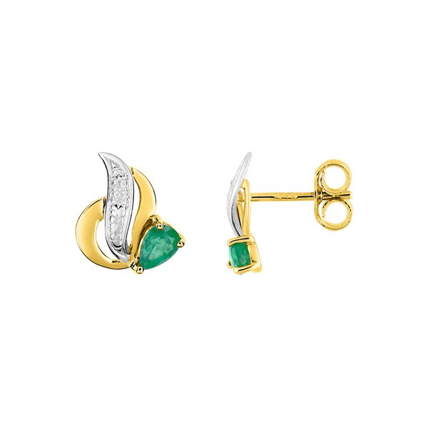 Boucles d'oreilles clou émeraude Or Jaune 375 rhodiée