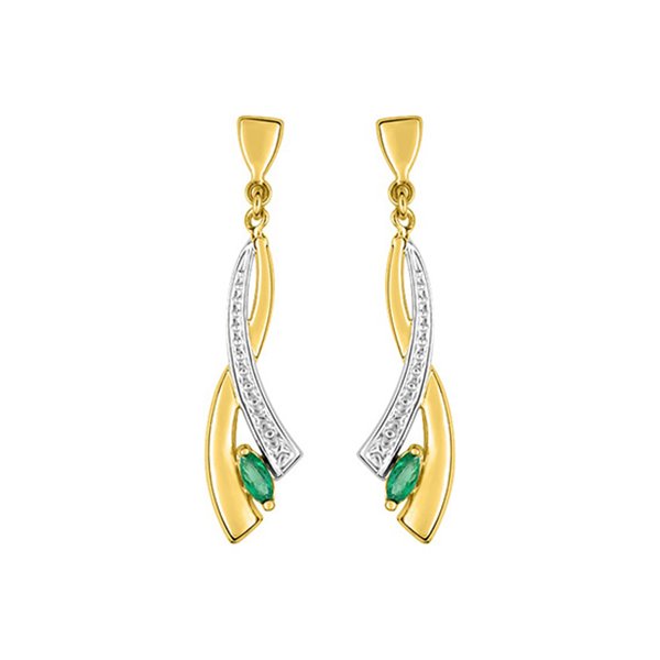 Boucles d'oreilles pendantes émeraude Or Jaune 375 rhodiée