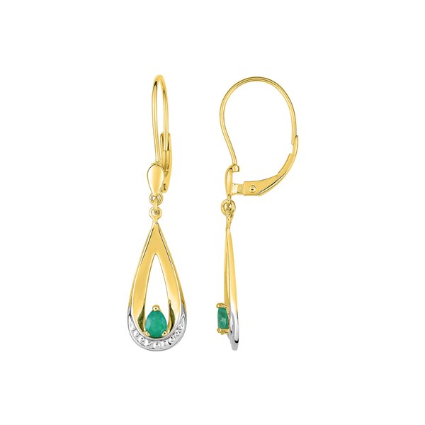 Boucles d'oreilles pendantes émeraude Or Jaune 375 rhodiée