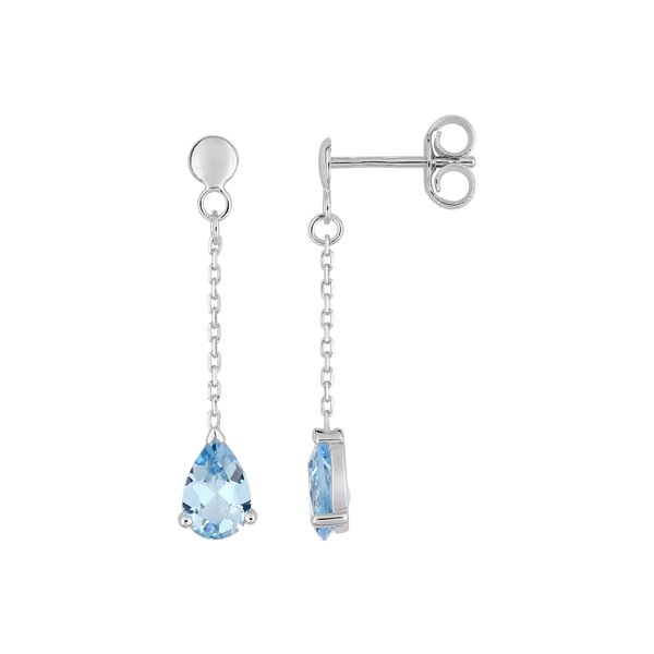 Boucles d'oreilles pendantes topaze bleue traitée Or Blanc 375