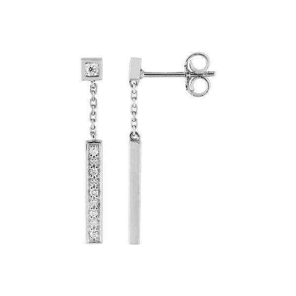 Boucles d'oreilles pendantes diamant 0.06ct Or Blanc 375