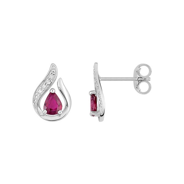 Boucles d'oreilles clou rubis diamant 0.01ct Or Blanc 375