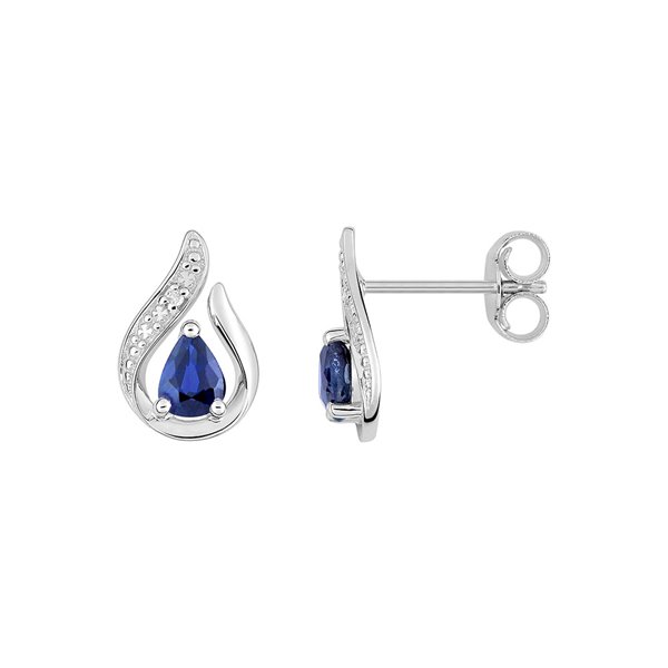 Boucles d'oreilles clou saphir diamant 0.01ct Or Blanc 375