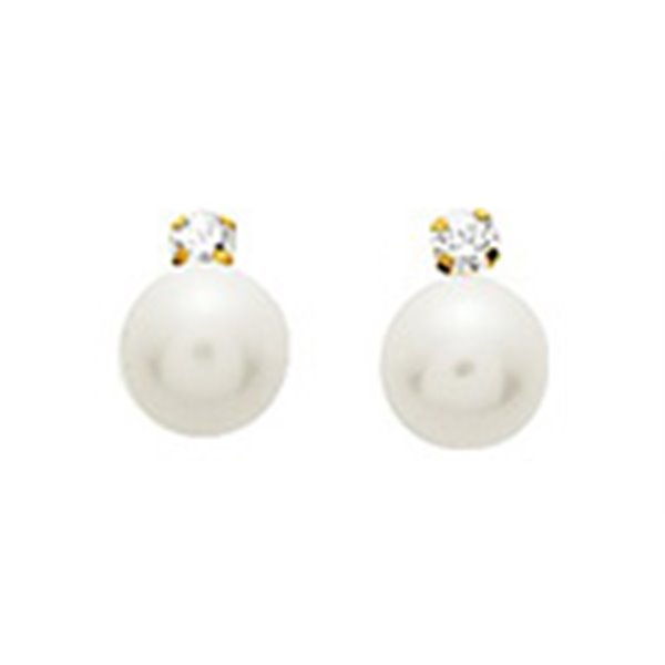 Boucles d'oreilles clou perle de culture d'eau douce oxyde(s) de zirconium Or Jaune 375