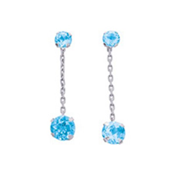 Boucles d'oreilles pendantes topaze bleue traitée Or Blanc 375