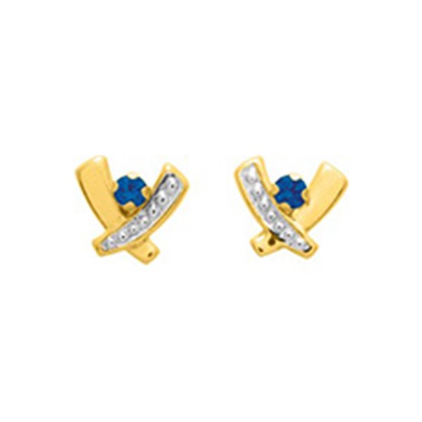 Boucles d'oreilles clou Or Jaune 750 rhodiée saphir