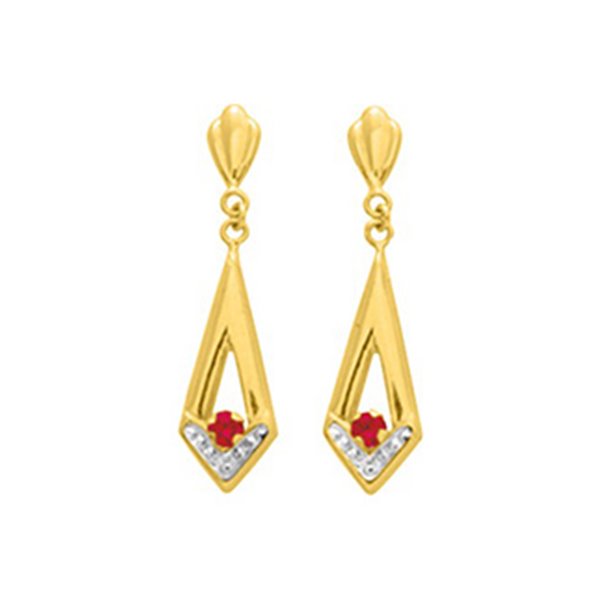 Boucles d'oreilles pendantes Or Jaune 750 rhodiée rubis