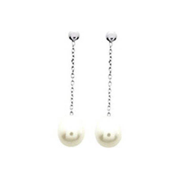 Boucles d'oreilles pendantes perle de culture d'eau douce Or Blanc 750