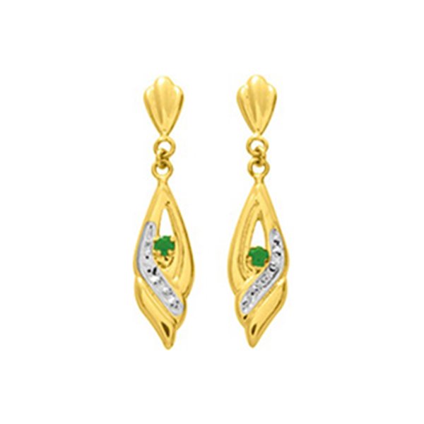 Boucles d'oreilles pendantes émeraude Or Jaune 750 rhodiée