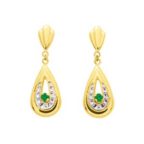 Boucles d'oreilles pendantes émeraude Or Jaune 750 rhodiée