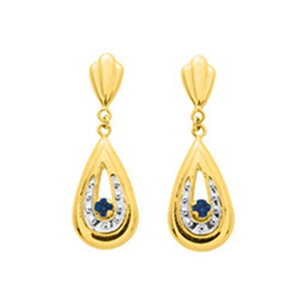 Boucles d'oreilles pendantes Or Jaune 750 rhodiée saphir