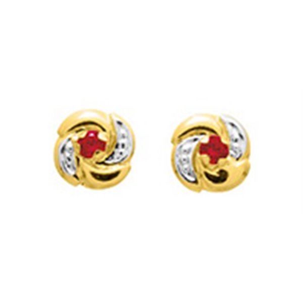 Boucles d'oreilles clou Or Jaune 750 rhodiée rubis