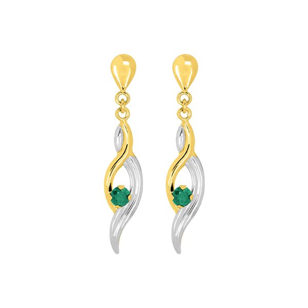 Boucles d'oreilles pendantes émeraude Or Jaune 750 rhodiée