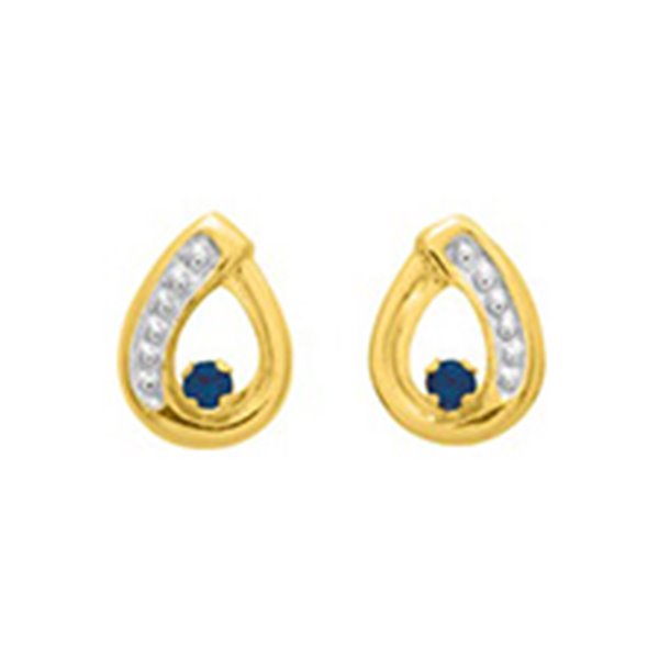 Boucles d'oreilles clou Or Jaune 750 rhodiée saphir