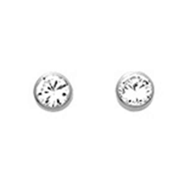 Boucles d'oreilles clou rond 4mm oxyde(s) de zirconium Or Blanc 750