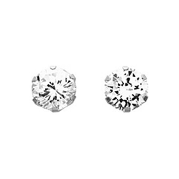 Boucles d'oreilles clou 6griffes oxyde(s) de zirconium 8mm Or Blanc 750