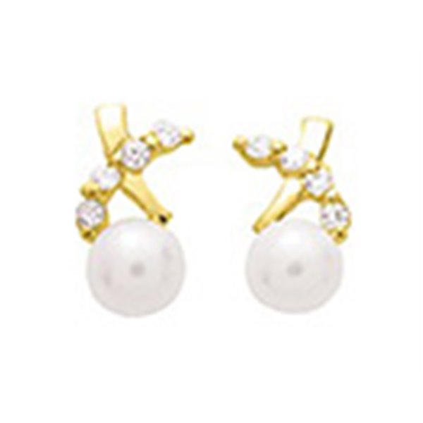 Boucles d'oreilles clou perle de culture d'eau douce oxyde(s) de zirconium Or Jaune 750