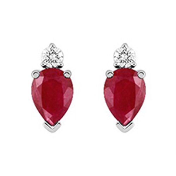 Boucles d'oreilles clou rubis 1.2 diamant 0.08 Or Blanc 750