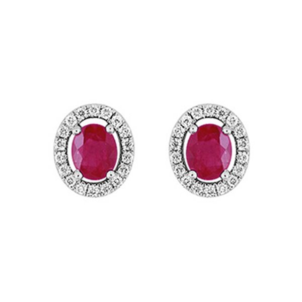 Boucles d'oreilles clou rubis 0.90 diamant 0.18 Or 750