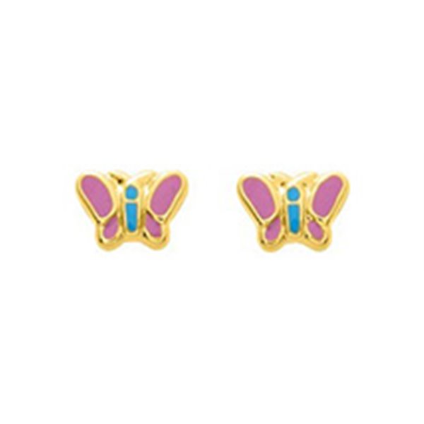 Boucles d'oreilles Papillon clou vis laqué Or Jaune 750