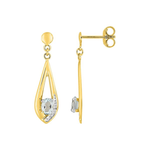 Boucles d'oreilles pendantes topaze bleue traitée Or Jaune 375 rhodiée