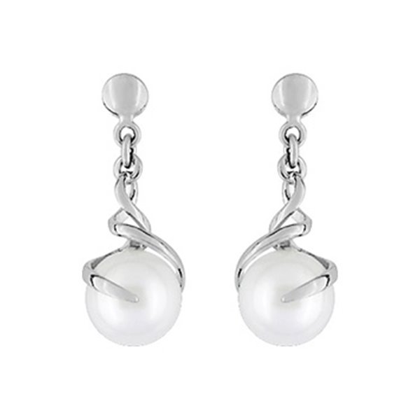 Boucles d'oreilles pendantes perles de culture Ø6 Or Blanc 375