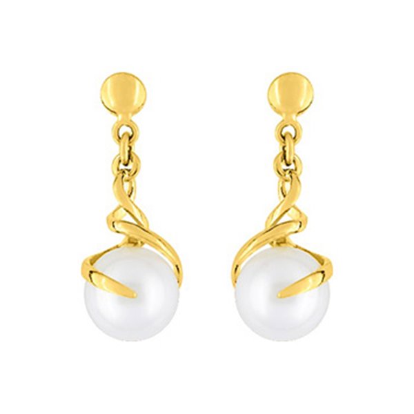 Boucles d'oreilles pendantes perles de culture Ø6 Or Jaune 375