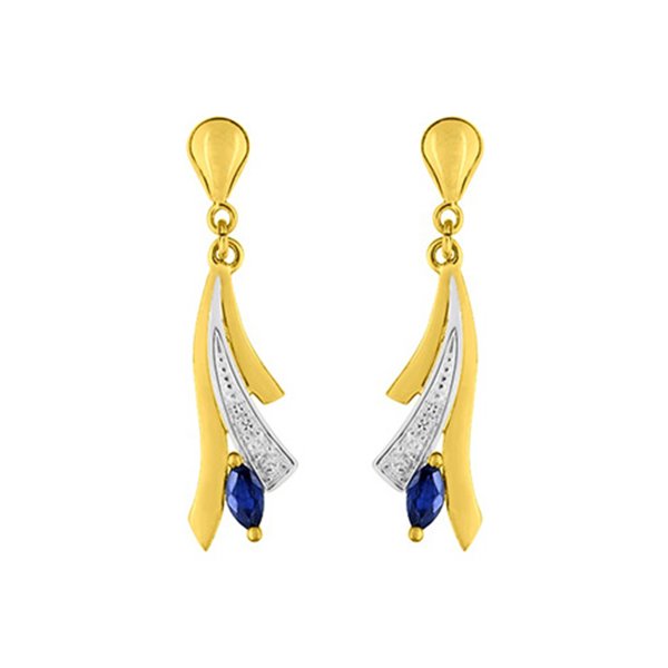 Boucles d'oreilles pendantes saphir diamant 0.008 Or Jaune 375 rhodiée