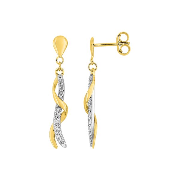 Boucles d'oreilles pendantes oxyde(s) de zirconium Or Jaune 375 rhodiée