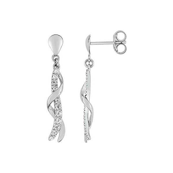 Boucles d'oreilles pendantes oxyde(s) de zirconium Or Blanc 375