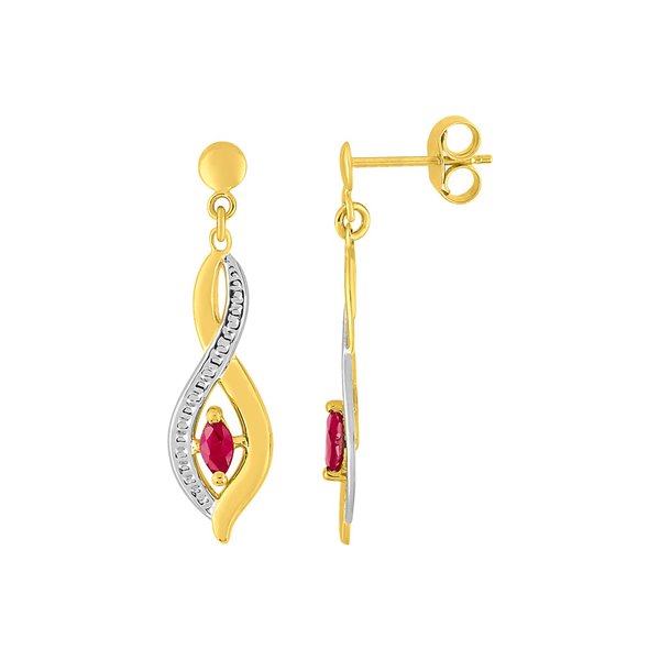 Boucles d'oreilles pendantes rubis bicolore Or 375