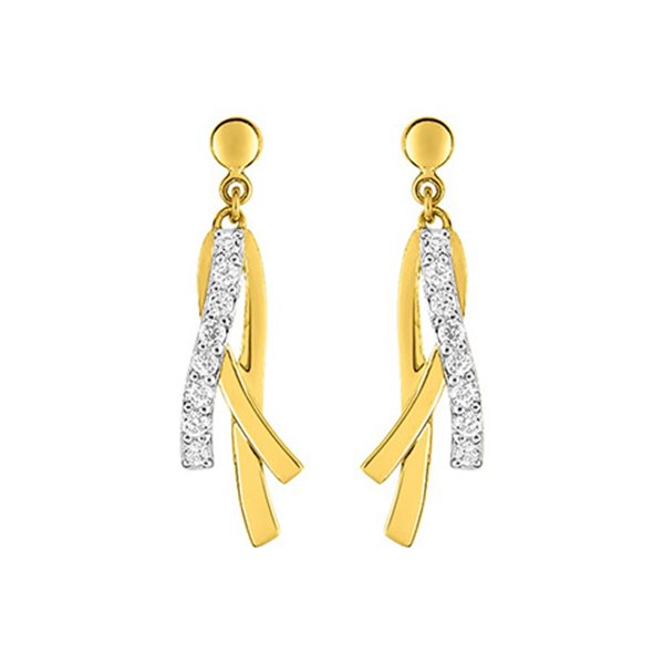 Boucles d'oreilles pendantes oxyde(s) de zirconium Or Jaune 375 rhodiée