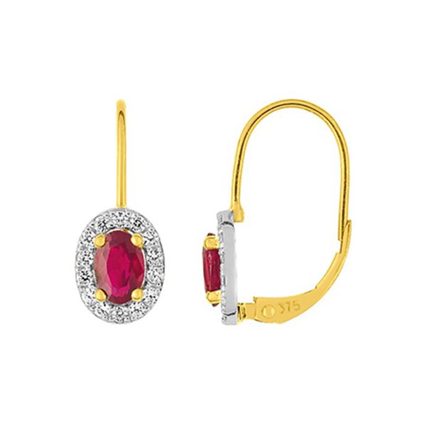 Boucles d'oreilles dormeuses rubis trilogie oxyde(s) de zirconium Or Jaune et Blanc Or 375