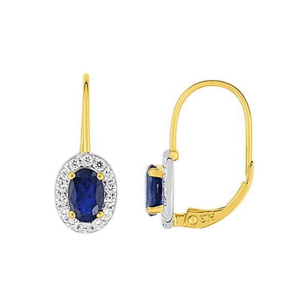 Boucles d'oreilles dormeuses saphir trilogie oxyde(s) de zirconium Or Jaune et Blanc Or 375