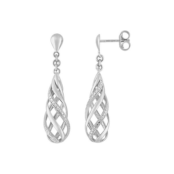 Boucles d'oreilles pendantes diamant 0.006ct Or Blanc 375