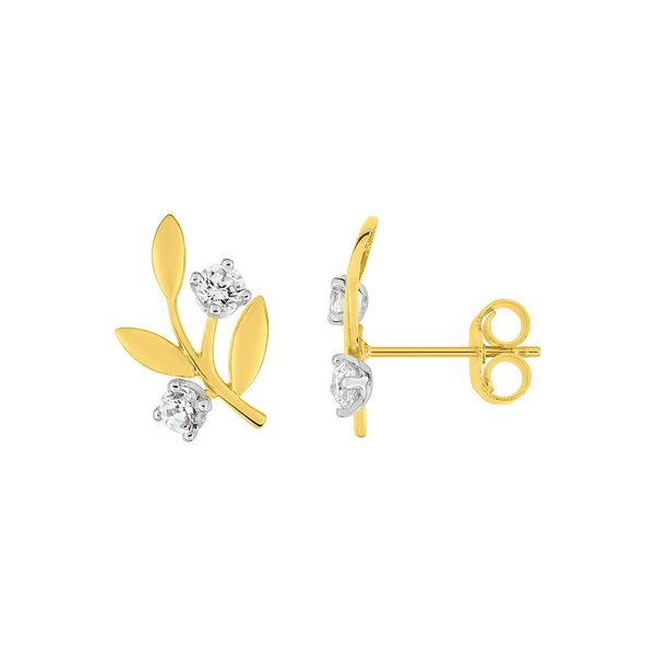 Boucles d'oreilles clou oxyde(s) de zirconium 0.56c Or Jaune 375 rhodiée